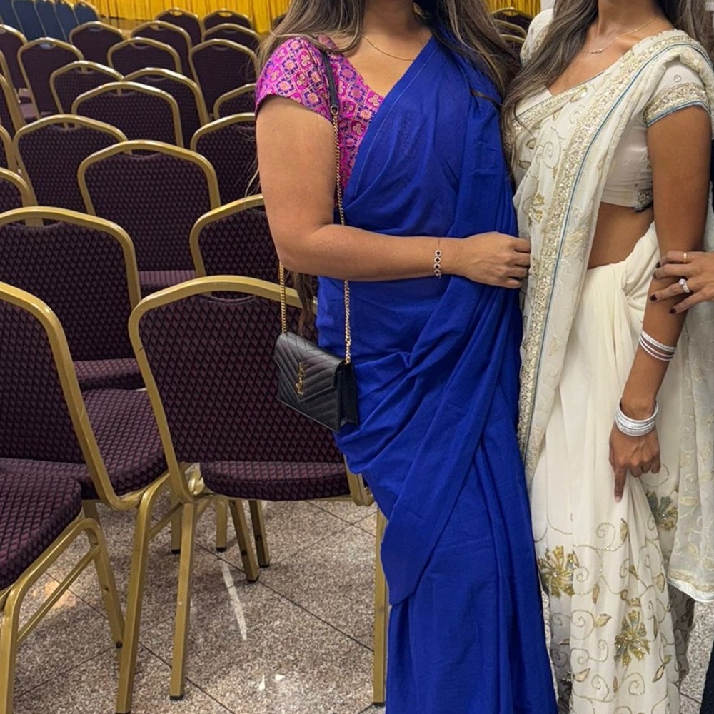 Beautiful blue saree with colorful blouse